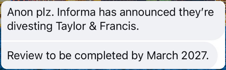 Tip sent to The Aussie Corporate about Informa, as posted on Instagram in October 2026