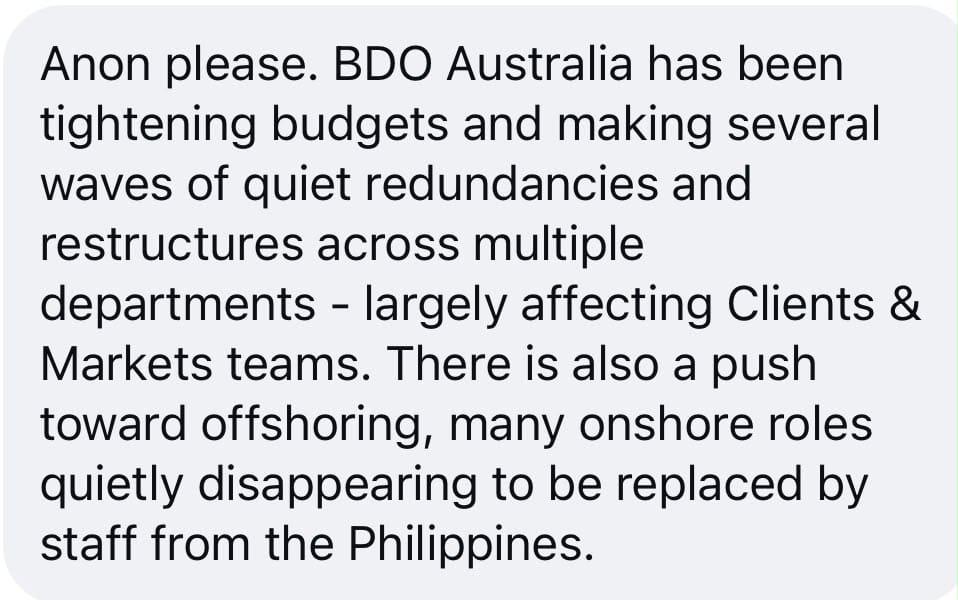 Tip sent to The Aussie Corporate about BDO Australia, as it ran in Flat White on 13 October 2026