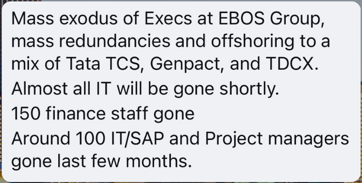 Tip sent to The Aussie Corporate about EBOS Group, as posted on Instagram in October 2026