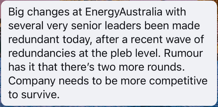 Tip sent to The Aussie Corporate about EnergyAustralia, as posted on Instagram in October 2026