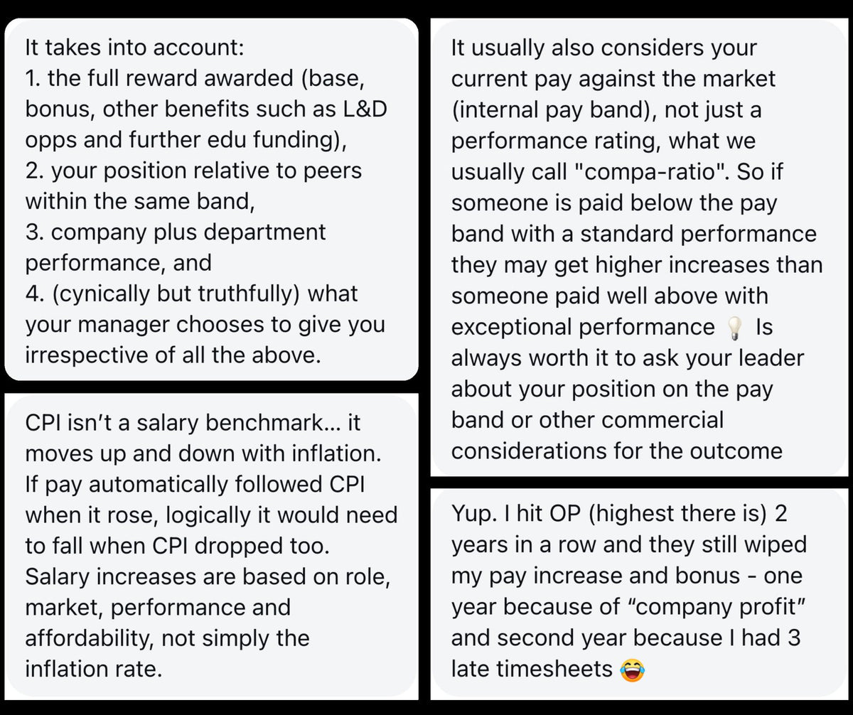 Replies from The Aussie Corporate readers about how their pay rise was decided