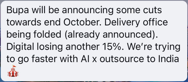 Tip sent to The Aussie Corporate about Bupa, as posted on Instagram in October 2026