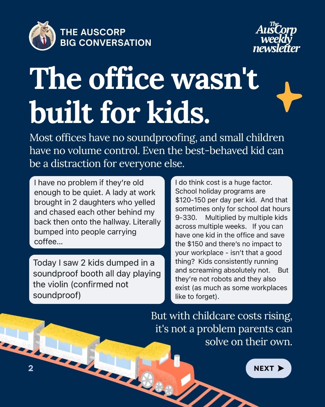 Can you bring your kids to work in the school holidays?, slide from The Aussie Corporate Big Conversation