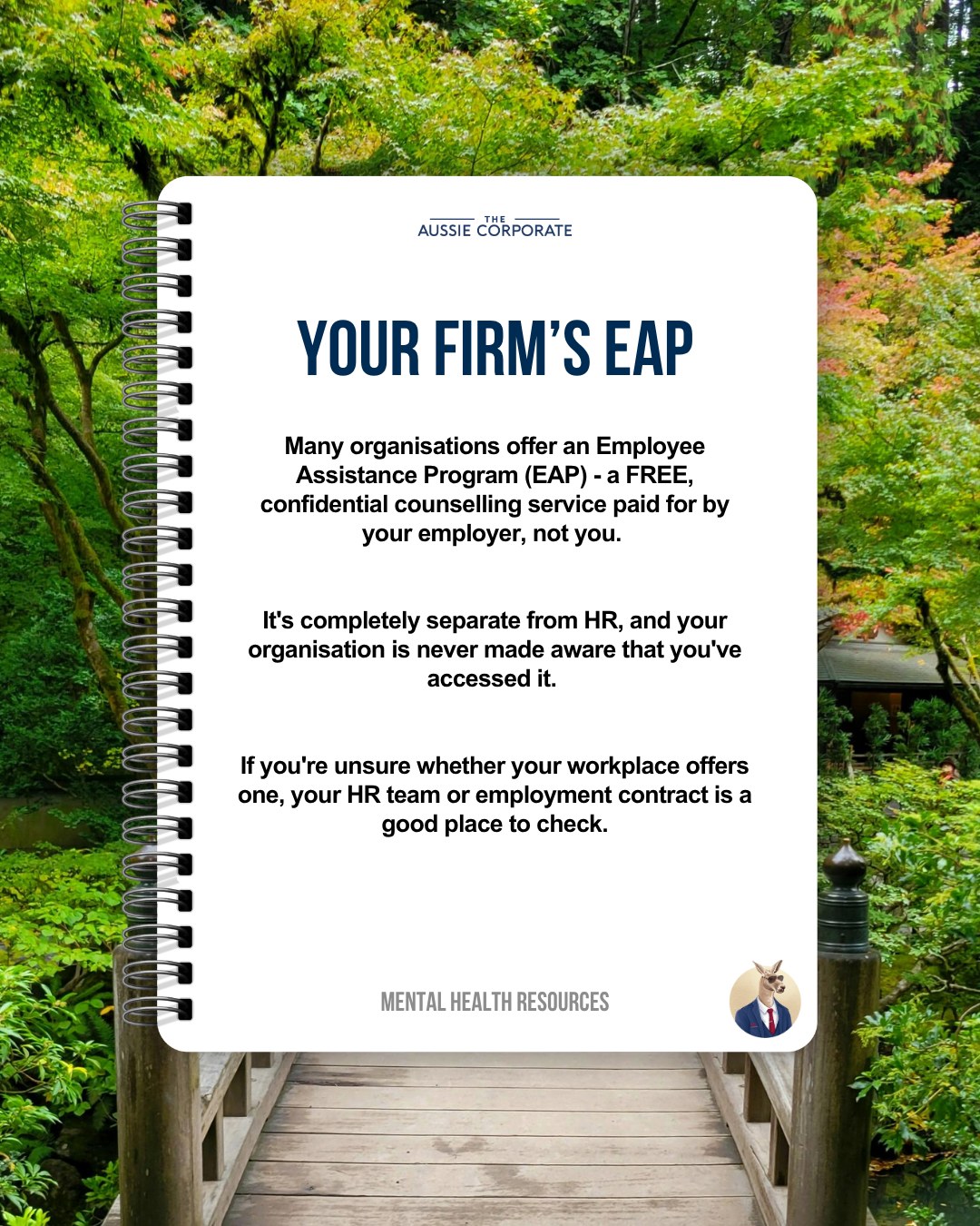 Your firm's EAP: many employers offer a free, confidential Employee Assistance Program, separate from HR. Check with HR or your employment contract.
