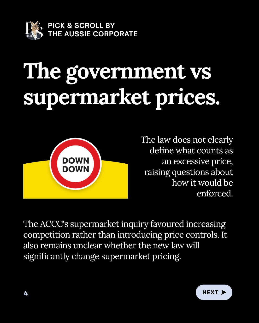 Pick & Scroll: the government versus supermarket prices. The law does not clearly define what counts as an excessive price.